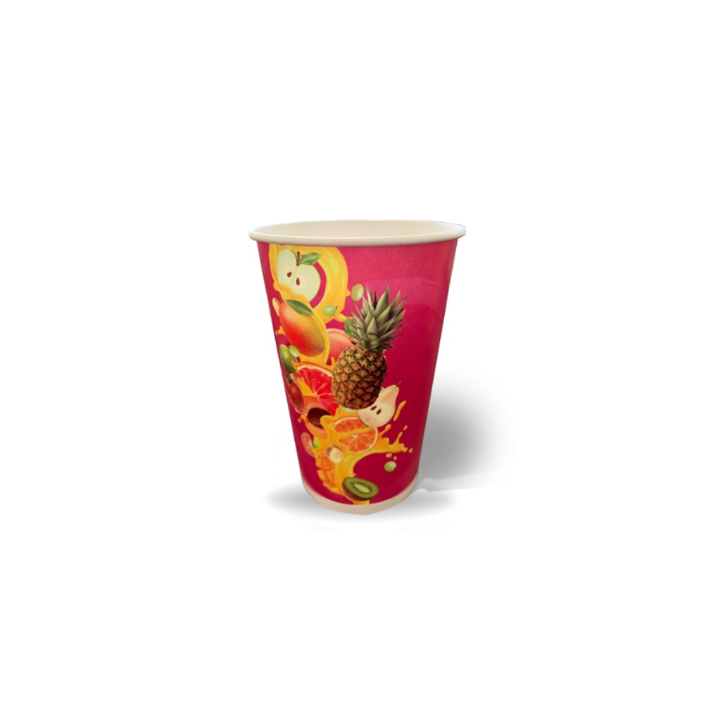 Vaso Papel Bebida Fría 16 Oz Frutas Fucsia
