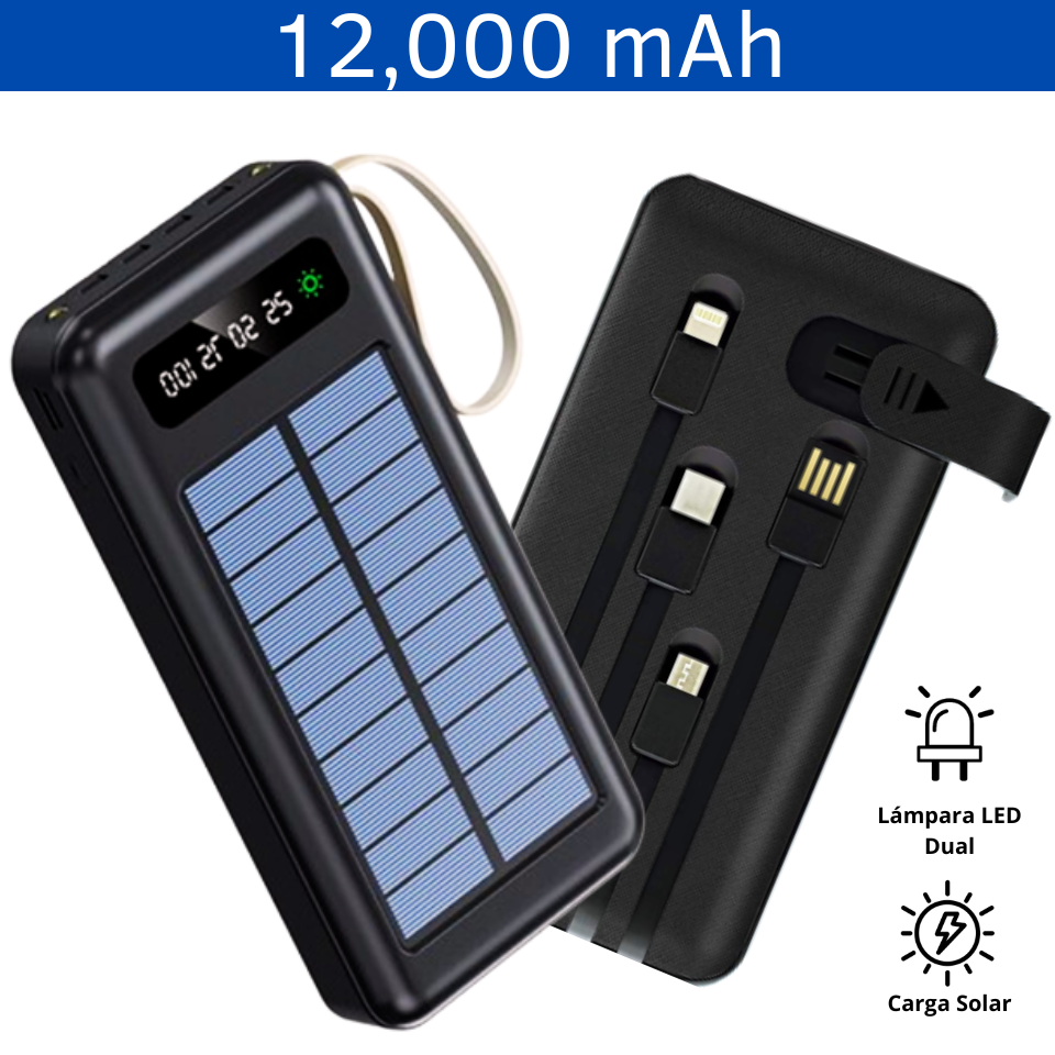 POWER BANK SOLAR 4 EN 1 DE 12,000 mAh