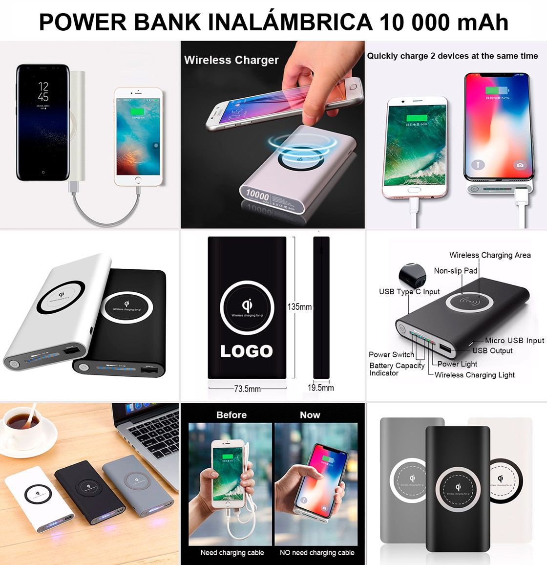 POWER BANK WIRELESS DE 10,000 mAh vista 10