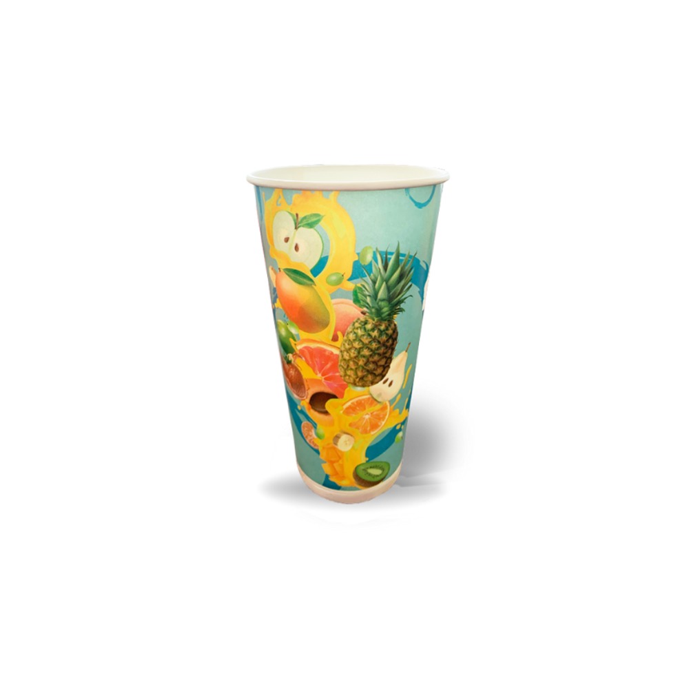 Vaso Papel Bebida Fría 22 Oz Frutas Azul