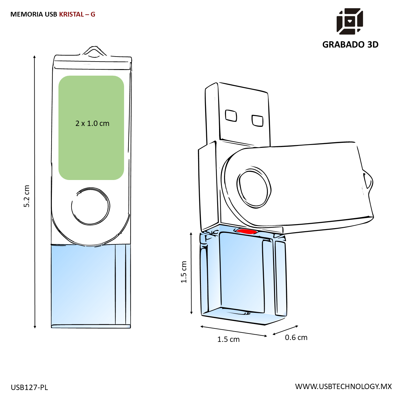 USB Mini Cristal 8GB vista 4