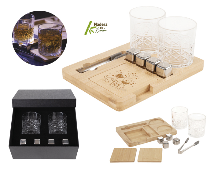 Set para Whisky de Bambú, Vidrio y Acero Inoxidable Chicago